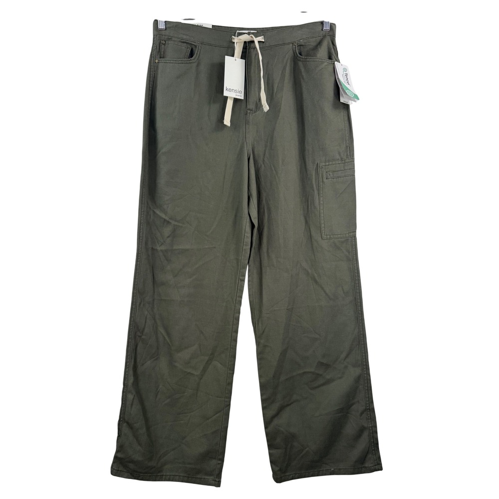 Kensie High‎ Rise Wide Leg Cargo Pants Olive Green 90s boho tencel sz 31